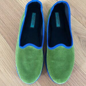 Piedaterre Venezia Velvet Flats Furlanes Women’s Size 38 US (7) Green/Blue.